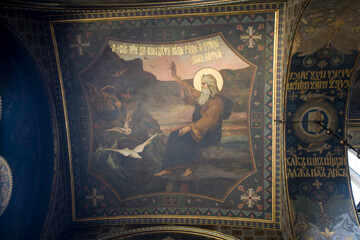 Ukraine Kyiv house with Chimeras on a cloudy summer day