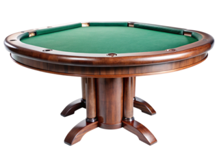Photo of elegant oval poker table with green felt isolated on transparent background