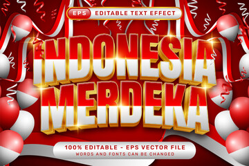 indonesia merdeka 3d text effect and editable text effect with red and white balloon Indonesian red and white flag