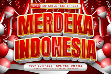 indonesia merdeka 3d text effect and editable text effect with red and white balloon Indonesian red and white flag