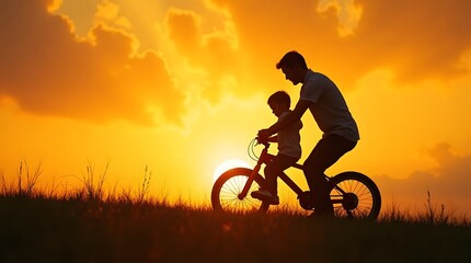 Father and Son Bicycle Moment at Sunset