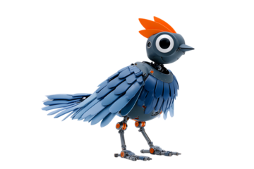 Friendly robotic bird illustration.  Perfect for kids' tech,  AI, or robotics concepts.