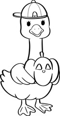 Cool goose holding a little pumpkin Line Art