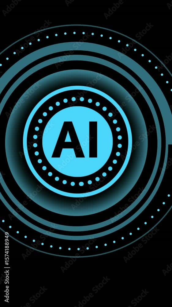 Wall mural animation of ai data processing over black background