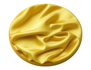 Golden fabric draped over a circular surface with transparent background