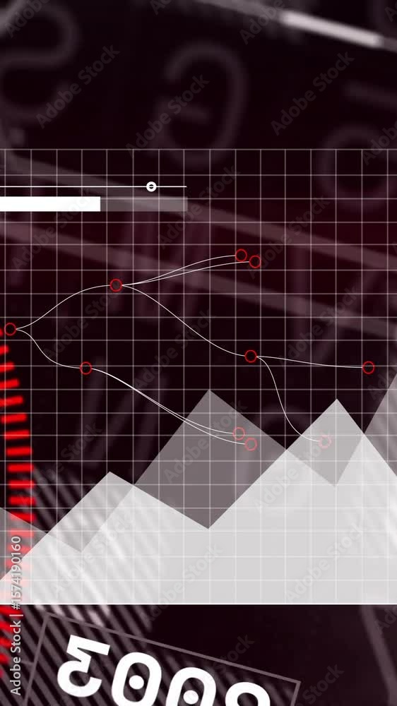 Poster digital graph and data analysis animation over abstract red and black background