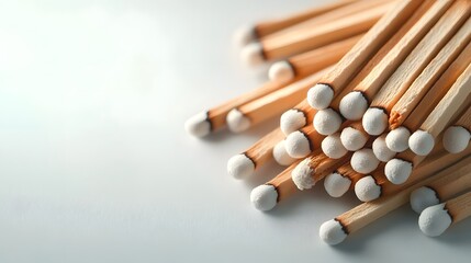 Neatly organized matchsticks arranged in a grid like format casting long shadows on a clean white background creating a minimalist and symmetrical abstract composition