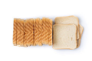 Sliced of White Bread isolated on white background. Top view