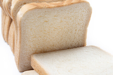 Sliced of White Bread isolated on white background. Close up