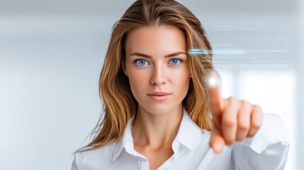 Technological interaction: A striking portrait captures a focused woman, her gaze fixed intently as she uses interactive technology, creating an immersive and engaging visual narrative.