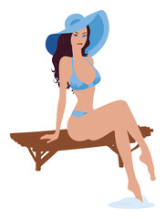 Elegant Woman Relaxing by the Poolside in a Cartoon Style