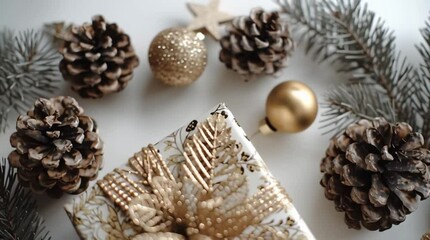 christmas box decoration with cones and pine cones - Powered by Adobe