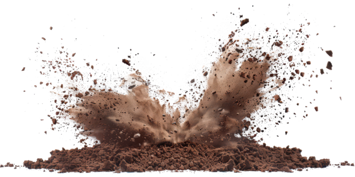 brown humus soil pile explosion isolated on white or transparent png