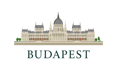 Fototapeta premium Elegant vector of Budapest Parliament with detailed classical architecture. Clean white background for premium travel or design content