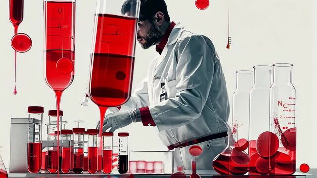 Selective focus. Lab technician analyzing blood sample for red blood cell count