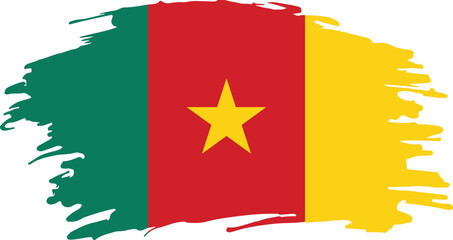grunge brush stroke flag of cameroon isolated on white background, artistic representation of national identity

