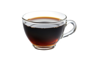 Hot dark coffee in clear glass cup on black background drink beverage caffeine transparent elegant