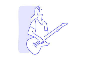 minimalist line art illustration of a man playing a guitar, capturing musical expression, creativity, and acoustic performance.