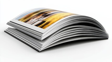 Open photo album with colorful pictures.