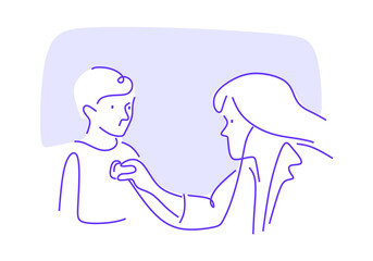minimalist line art of a doctor using a stethoscope to examine a child. 