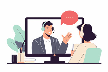 Online Meeting Illustration with Man and Woman in Video Conference Remote Work and Communication