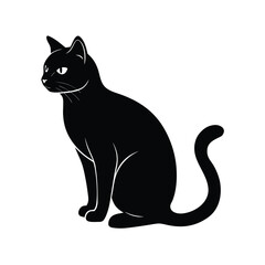 Obraz premium Black cat silhouette in a curious sitting pose on a white background animal
