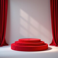 create a captivating image featuring a heart shaped stage podium adorned in red and illuminated by soft lightings