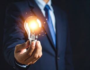 Businessman holding glowing lightbulb (1)