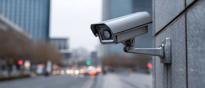 Security camera on a city building