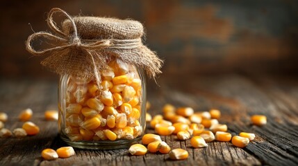 Glass jar filled with corn kernels