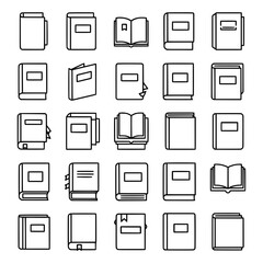 Collection of outline book icons, representing various types of books for reading, education, and knowledge.