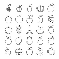 Collection of outline fruit icons, representing various healthy and natural food items.
