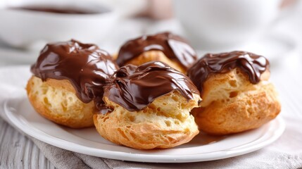 Cream puffs lavishly draped with rich chocolate