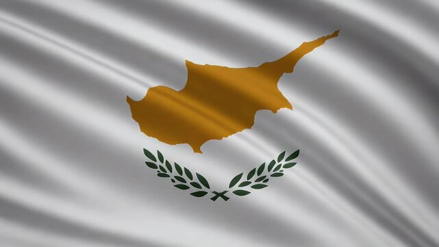 4K  animation of the Cyprus flag waving. Features the island map and olive branches on white, creating a patriotic national symbol.