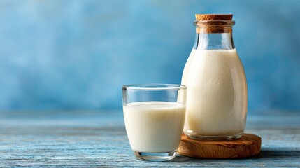 Creamy milk in glass bottle rustic charm