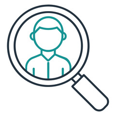 Magnifying glass examining a person icon isolated on white background