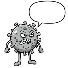 Angry cartoon virus character with speech bubble ready for your message during global pandemic