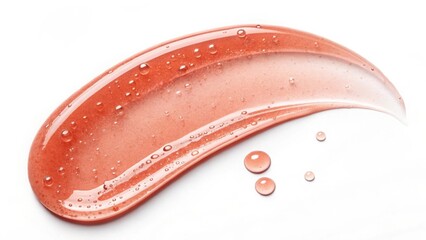 Fototapeta premium A close up of a smear of translucent pink gel with droplets on a white background, studio shot