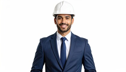 Businessman in suit and helmet