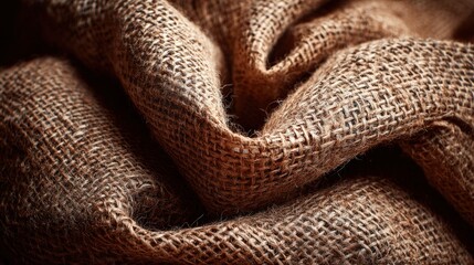 Crinkled brown burlap bag fabric