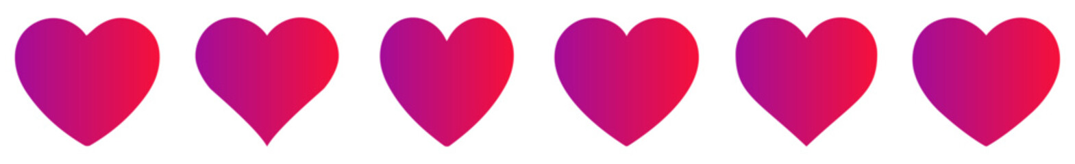 Set of romantic gradient heart icons in red and pink. Perfect for Valentine’s Day, love themes, wedding cards, digital greetings, and romantic graphics. Heart, love, romantic, icons.