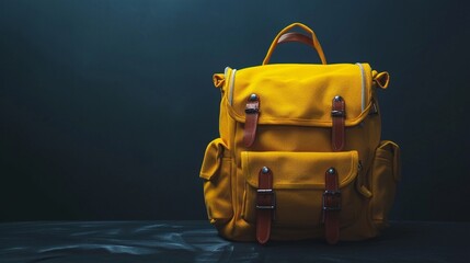 Yellow school bag on a dark background.