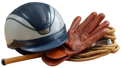 Equestrian Gear Including Helmet, Gloves, and Saddle Tack Supplies