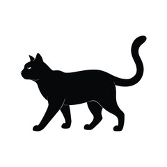Obraz premium Black cat silhouette walking gracefully on a white background vector