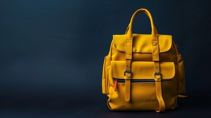 Yellow school bag on a dark background.