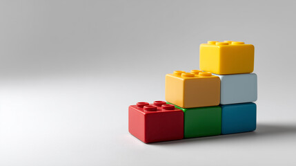 Obraz premium Colorful Building Blocks Stacked in a Creative Arrangement on a Soft Gray Background for Play and Educational Concepts
