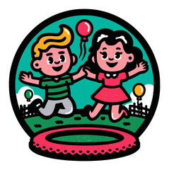 Happy Children Jumping Together in a Cartoon Style Illustration