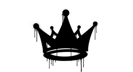 Illustration of a black spray paint crown isolated on transparent background symbolizes royalty, power, and urban art