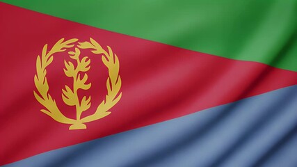 4K  animation of the Eritrean flag waving. The realistic silk fabric and emblem create a patriotic and proud feeling. National symbol of Eritrea.