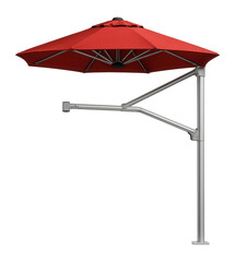Fototapeta premium A round cantilever umbrella with a durable aluminum frame and bright red canopy, ideal for providing shade on a modern apartment balcony.